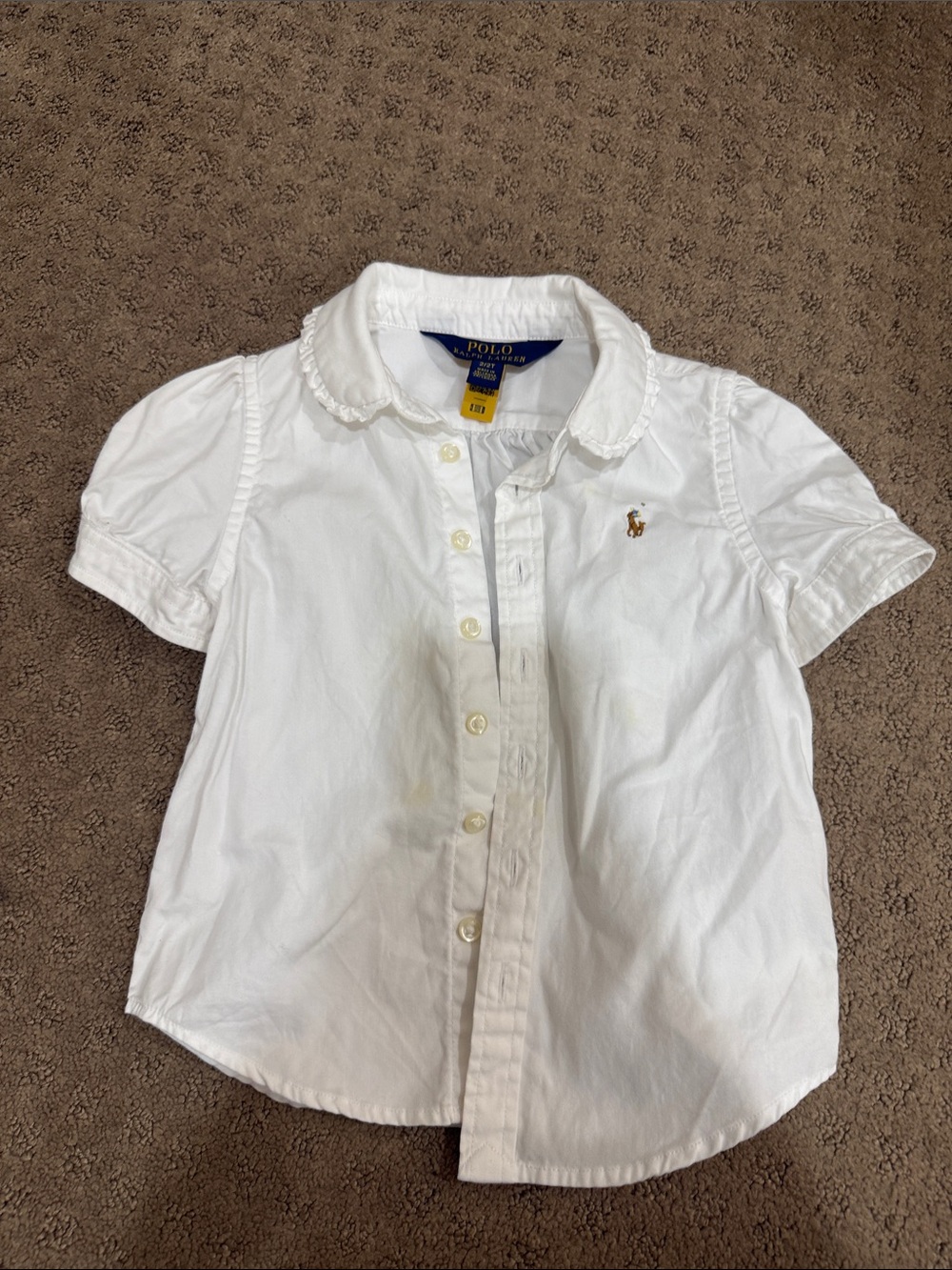 Ralph Lauren White Girls Short-Sleeve Collared Blouse